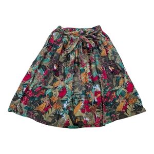Handmade Vintage Tropical Paradise A-line Skirt With Attached Tie Belt